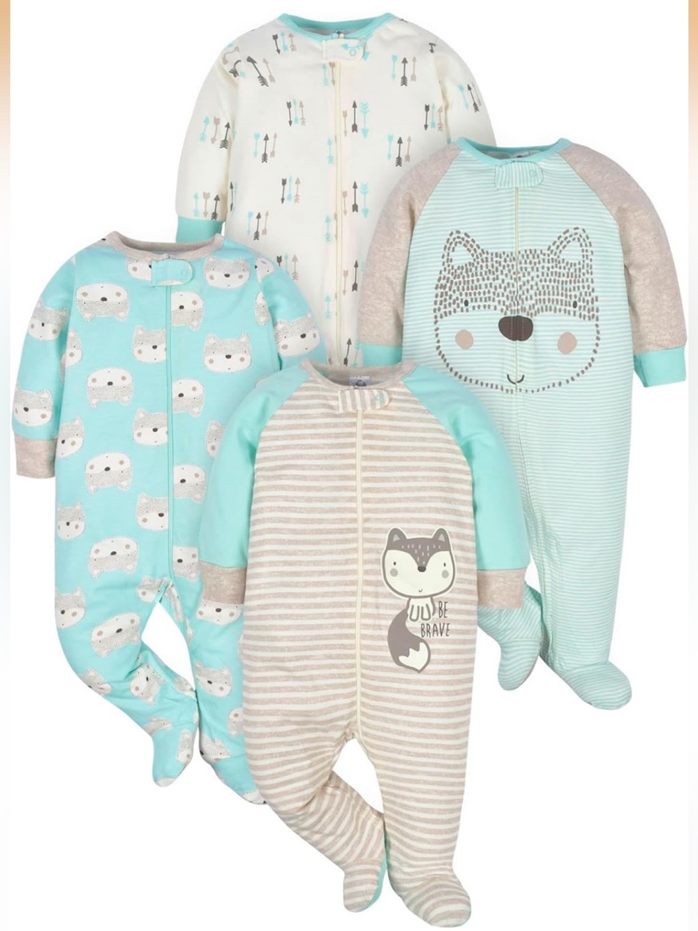 Baby 8-Pack Mint & Cream Footed One-Piece Sleepers